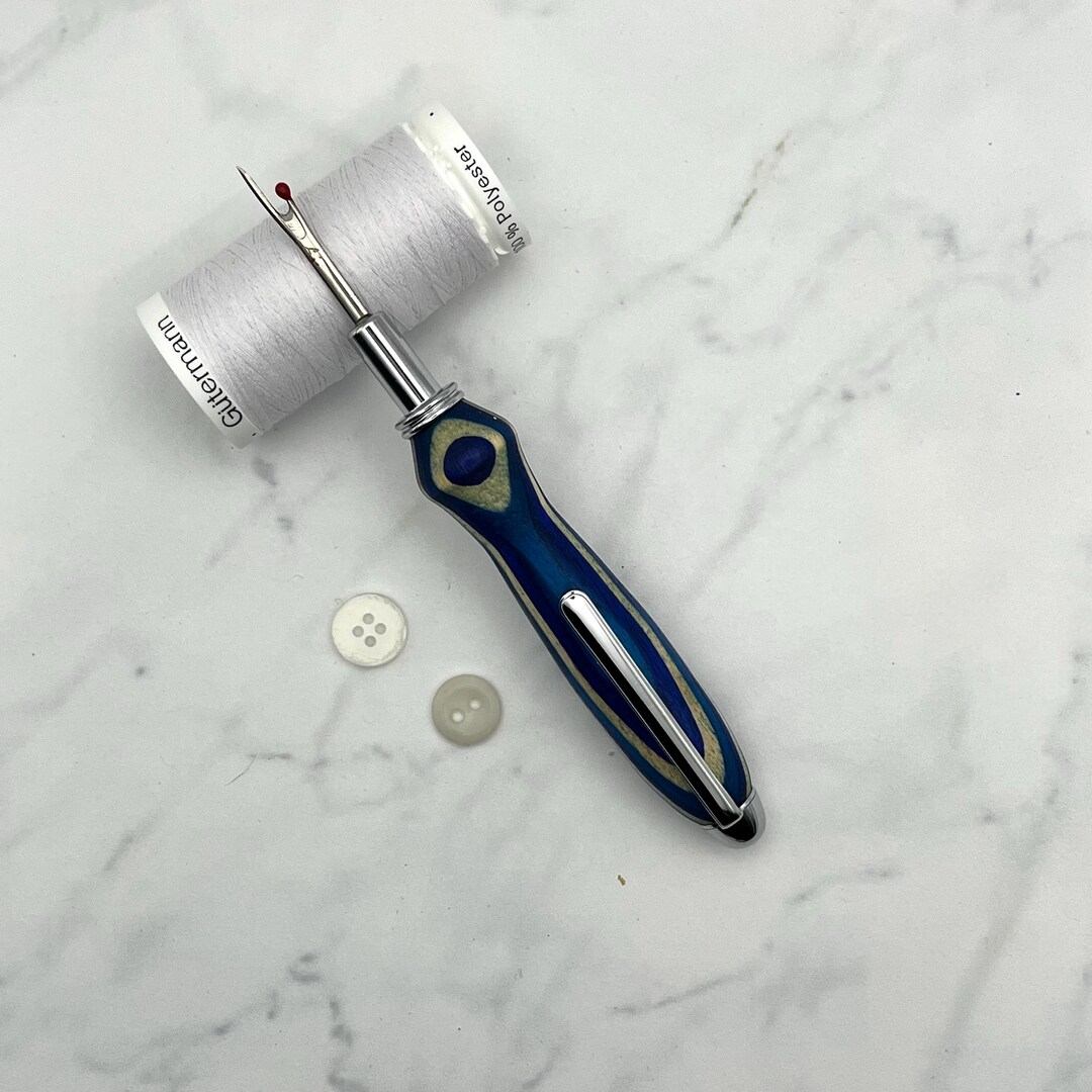 Blue & Natural Striped Wood Single Blade Seam Ripper, Needle Threader ...