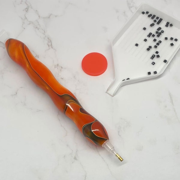 Orange and Black Acrylic Diamond Painting Multi-placer Drill Pen Tool, Wax Pen for Crystal Rhinestone Crafting Art, Crafting Gift for Friend