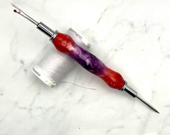 Handmade Double Blade Seam Ripper, Needle Threaders, Stiletto/Awl | Red & Purple Pebble |Gift for Sewers and Quilters, Christmas, Birthday