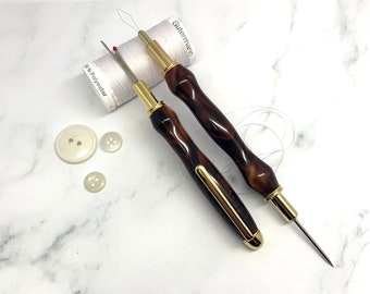 Cognac Acrylic Handmade Sewing Gift Set | Seam Ripper, Needle Threader, Stiletto | Hand-turned Crafter's Gift