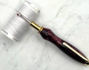 Maroon Single Blade Seam Ripper, Needle Threader, Stiletto/Awl | Gift for Sewers, Quilters, Embroiderers, Mother's Day