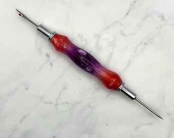 Handmade Double Blade Seam Ripper, Needle Threaders, Stiletto/Awl | Red & Purple Pebble |Gift for Sewers and Quilters, Christmas, Birthday