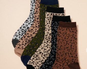 Winsummer Womens Mens Leopard Crew Socks Animal Pattern Print Fun Novelty Cotton Socks