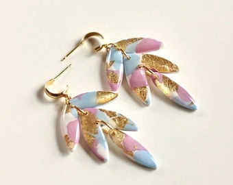 Handmade Polymer Clay Dangle Earrings, 18k Gold Filled, Lightweight Statement Jewelry