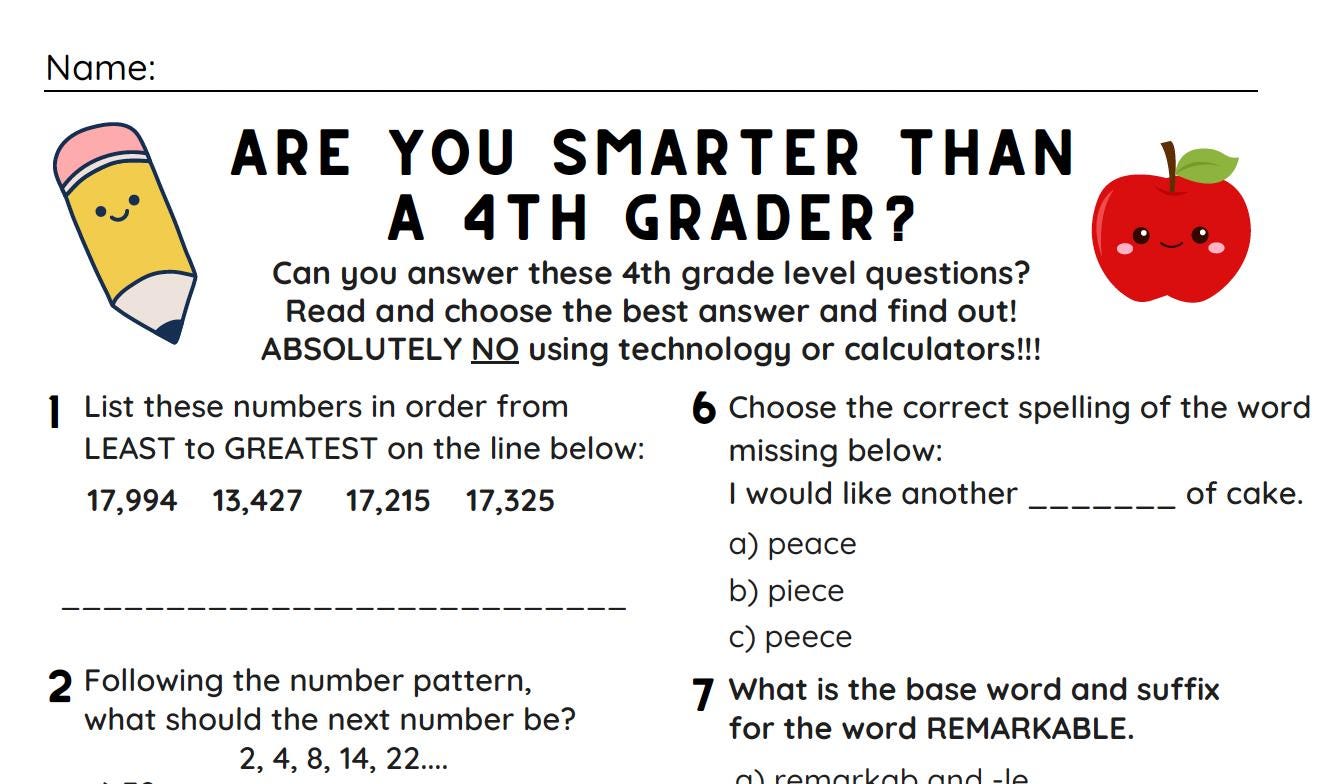 Are You Smarter Than K-5? (ALL GRADES) - Etsy
