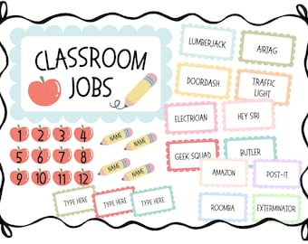 Decorazione murale divertente con colori tenui per l'aula scolastica (link CANVA modificabile)