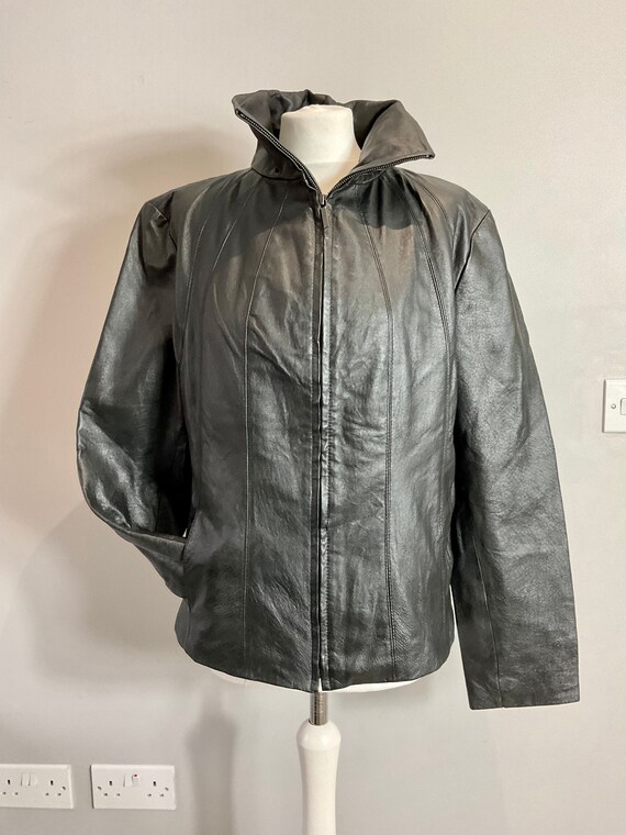 Vintage 90s Y2K East 5th Black Real Leather Zip up Jacket Size L Large UK 14 Etsy UK