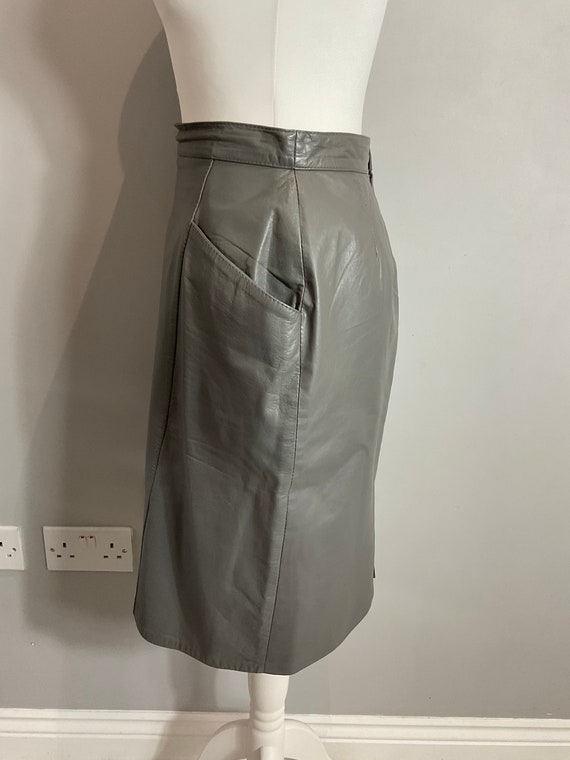 VTG Fiona grey real leather midi pencil skirt UK … - image 3