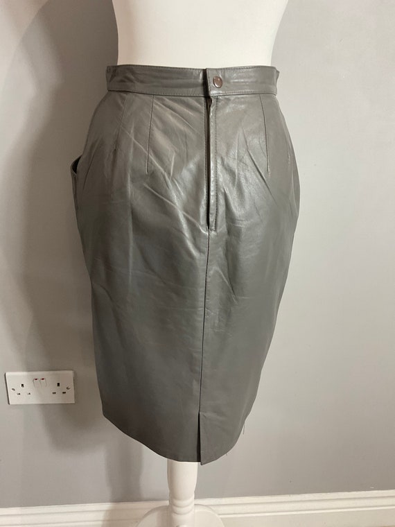 VTG Fiona grey real leather midi pencil skirt UK … - image 4
