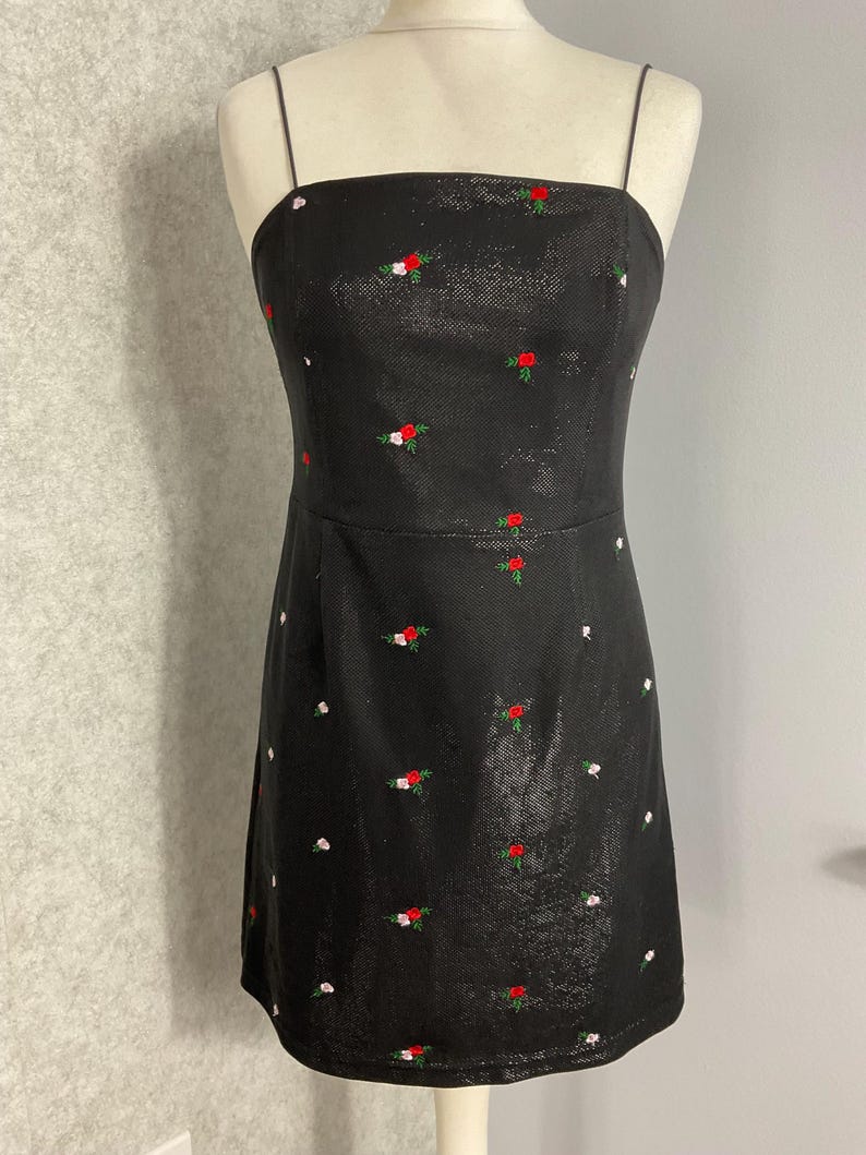 Urban Outfitters Black Mini Dress Floral Embroidered Mesh Y2K Party Size S image 1