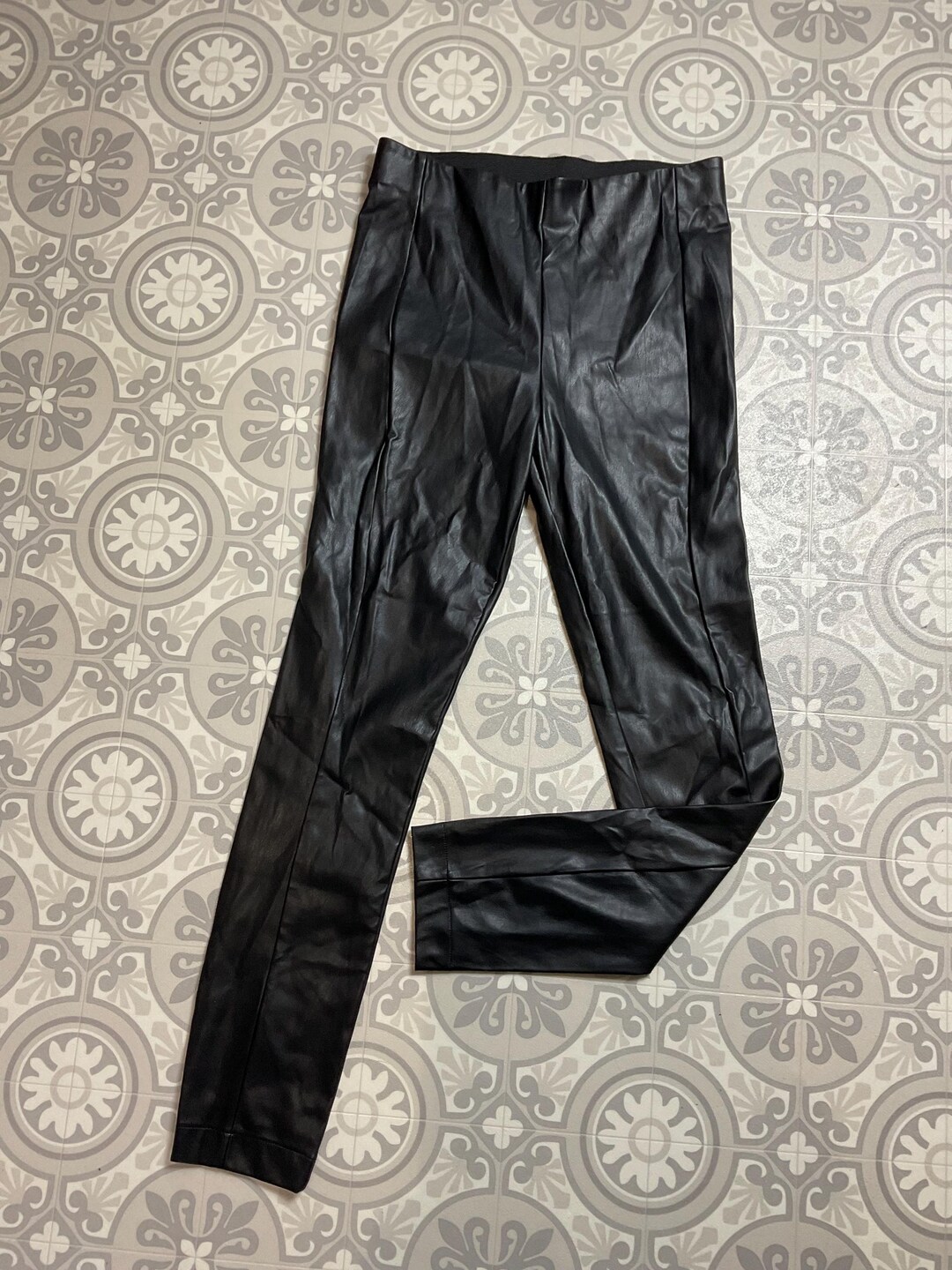 BNWT Next black faux leather skinny slim trousers leggings UK 10 R New biker