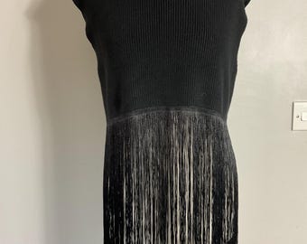 BNWT Zara black fringed waistcoat roll neck sleevless ribbed knitted L New