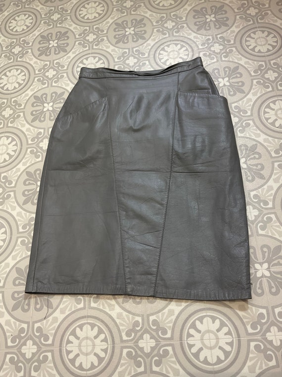 VTG Fiona grey real leather midi pencil skirt UK … - image 1