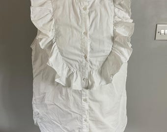 Blusa sin mangas con botones y volantes de algodón blanco G, talla UK 16, talla US 12, estilo cottage