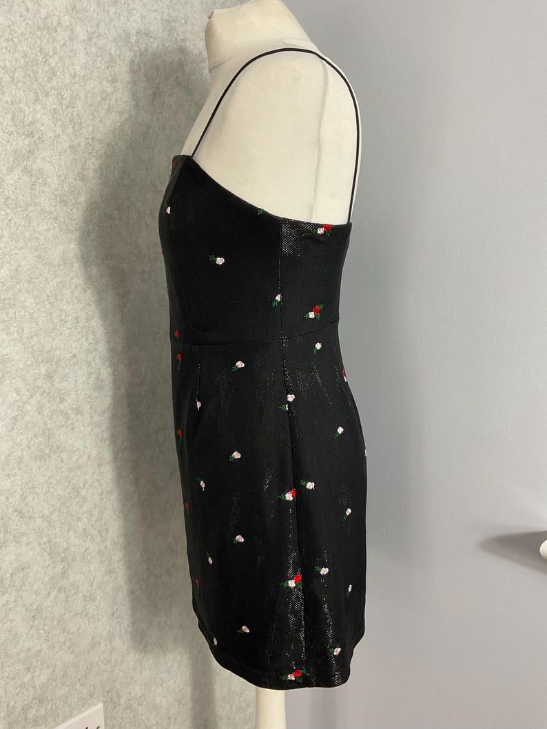 Urban Outfitters Black Mini Dress Floral Embroidered Mesh Y2K Party Size S image 4