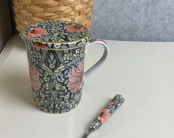 William Morris Pimpernel Fine China Mug Tea Infuser Coaster Spoon Gift Set