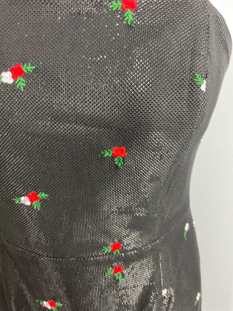 Urban Outfitters Black Mini Dress Floral Embroidered Mesh Y2K Party Size S image 3