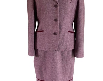Precis Petite purple herringbone wool blend skirt & jacket suit outfit UK 12