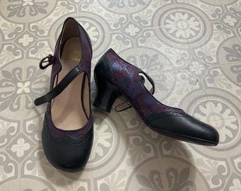 Lotus Laleh Mary Jane Heels: Black & Purple Leather, UK 7 / EU 40
