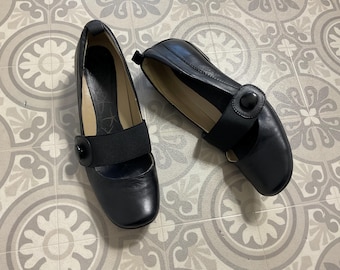 Clarks black shoes pumps low wedge leather strap UK 5 EU 38 smart work