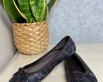 M&S Ballet Pumps UK 6 Black Snake Print Flats Bow Slip On Comfort Shoes