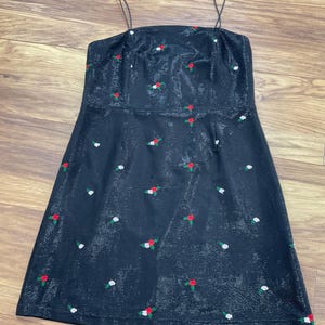 Urban Outfitters Black Mini Dress Floral Embroidered Mesh Y2K Party Size S image 9