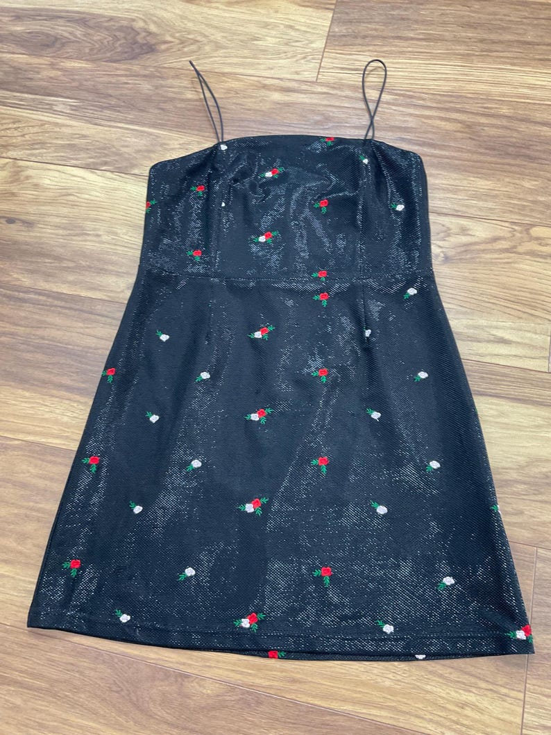 Urban Outfitters Black Mini Dress Floral Embroidered Mesh Y2K Party Size S image 9