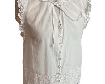 Tommy Hilfiger white embroidered broidery anglaise button up top blouse UK 6
