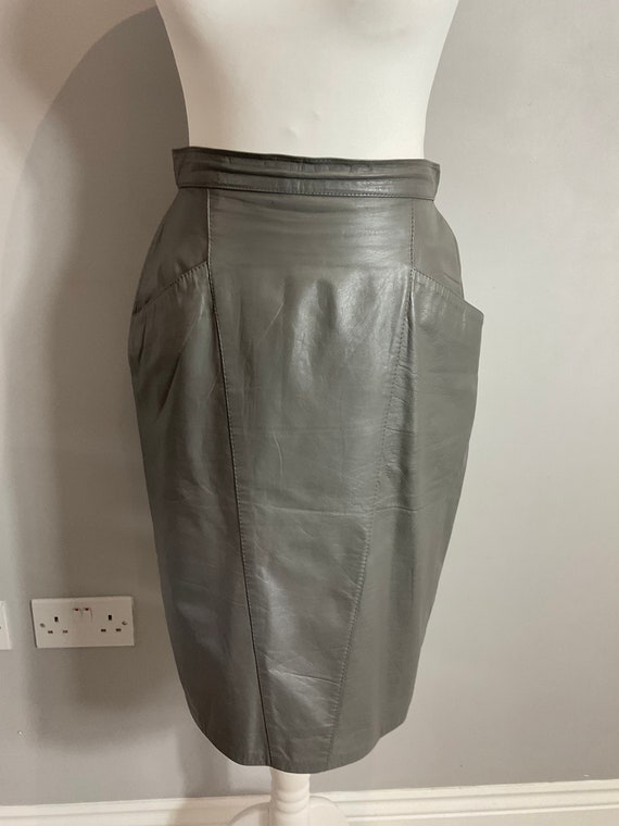 VTG Fiona grey real leather midi pencil skirt UK … - image 2
