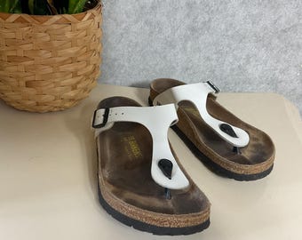 Birkenstock Gizeh White Patent Sandals EU 38 UK 5 Boho Y2K Summer