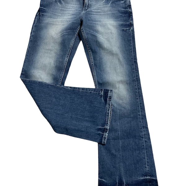 River Island ladies blue low waist flared bootcut denim jeans UK 14 trendy