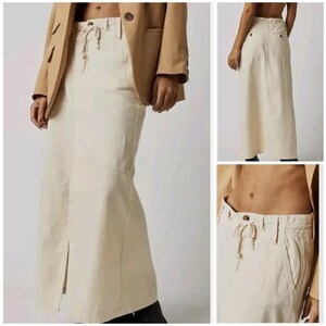 Free People Maxi skirt cream chino drawstring front split pockets label * Bild 9
