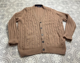 James Pringle mens cardigan Vneck button pockets caramel brown L Chest 44”-46”