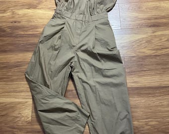 Massimo Dutti Womens Khaki Utility Jumpsuit Wide Leg Collared Playsuit Minimal C