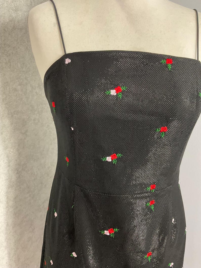 Urban Outfitters Black Mini Dress Floral Embroidered Mesh Y2K Party Size S image 2