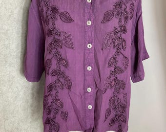 Akal Collection Purple Viscose Embroidered Blouse Top Size M Boho