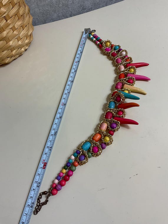 Multicoloured statement necklace Bright tooth hor… - image 4