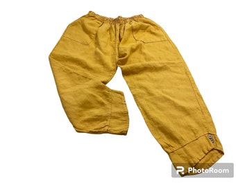 Rich yellow linen blend balloon cropped trousers pockets UK 14 made in Italy