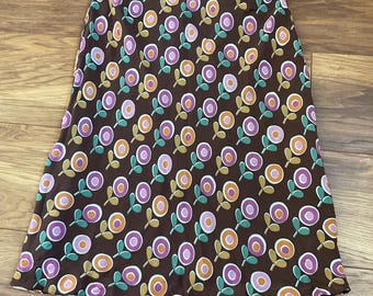 Boden A-Line Skirt Brown Retro Print Knee Length Viscose Chic UK 10 12