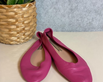 ZARA Trafaluc Pink Leather Ballet Flats UK 4 37 Pointed Toe Minimalist Chic