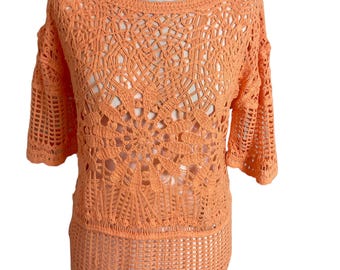 Next crochet top peach orange cotton S 8 10 New boho festival fairy fairycore
