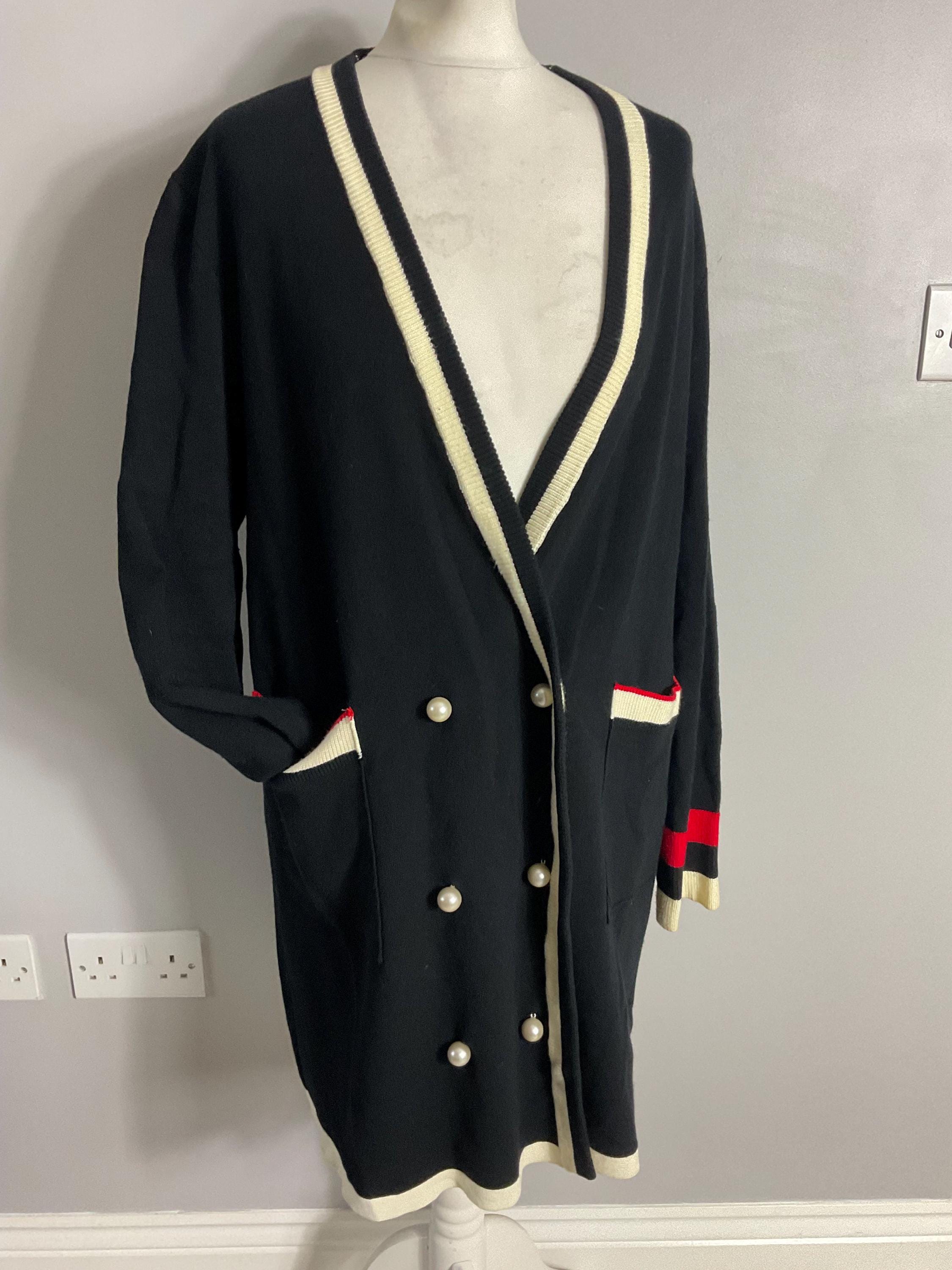 Zara Black Cardigan Double Breasted Pearl Button Longline L 14 16