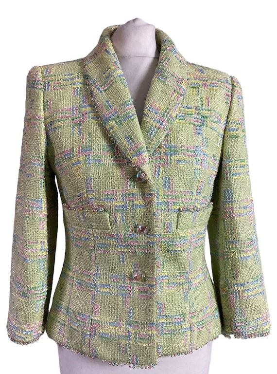 Vintage Escada light green wool mix bead detail bo