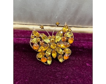 Vintage Regency Butterfly Brooch Autumnal Fall Tones UV Blacklight Reactive