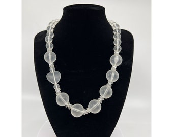 Vintage Frosted Lucite Bead and Heart Necklace Beaded Runway