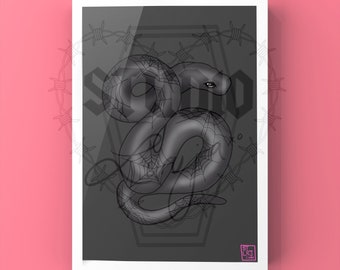 black spiderweb snake Digital Halloween print a4.