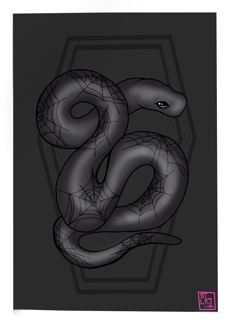 black spiderweb snake Digital Halloween print a4.