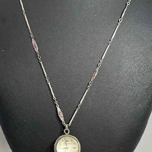Bucherer 15 Ruby Jewels Vintage Ball Necklace with Enamel Station Chain