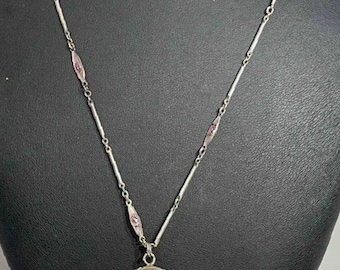 Bucherer 15 Ruby Jewels Vintage Ball Necklace with Enamel Station Chain