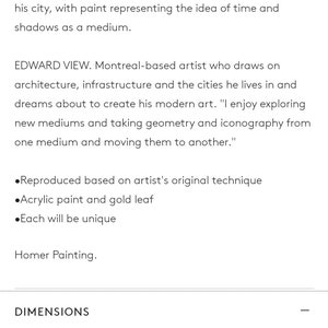 May include: Abstract acrylic and gold leaf embellishments on a paper collage, titled "Homer" by Edward View. Dimensions: 36" wide, 1.5" deep, and 48" high. The artwork is reproduced using acrylic paint and gold leaf.